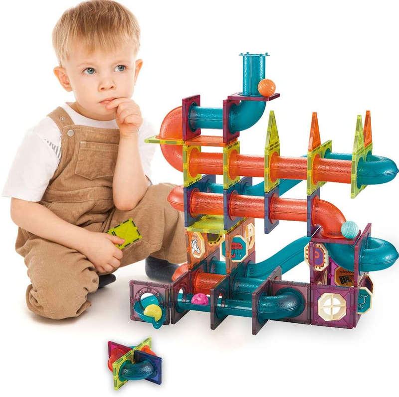 BrIQs - DIY STEM Magnetic Tile Marble Run - 110 Piece