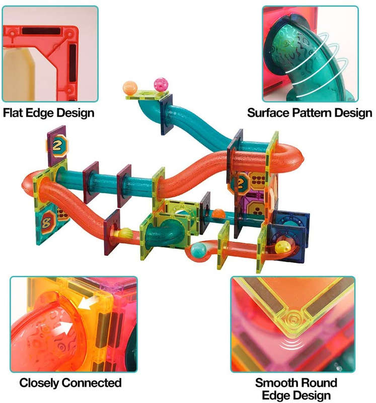 BrIQs - DIY STEM Magnetic Tile Marble Run - 110 Piece
