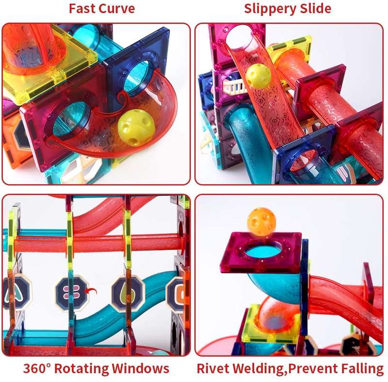 BrIQs - DIY STEM Magnetic Tile Marble Run - 110 Piece