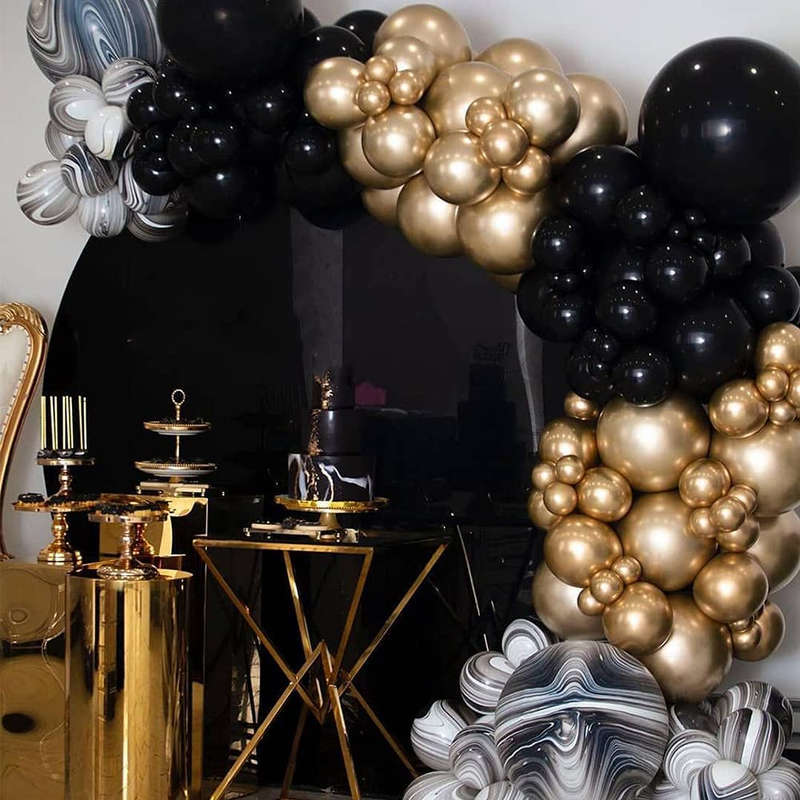 BubbleBean - Agate Black & Gold Garland Balloon Kit