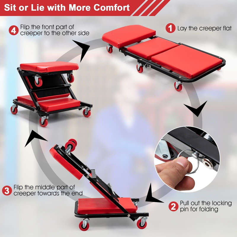 CampsBerg -Foldable Garage Creeper/Stool Buddy