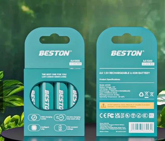 Beston 1.5V AA Rechargeable Li-Ion Batteries 2200mAh Pack of 4