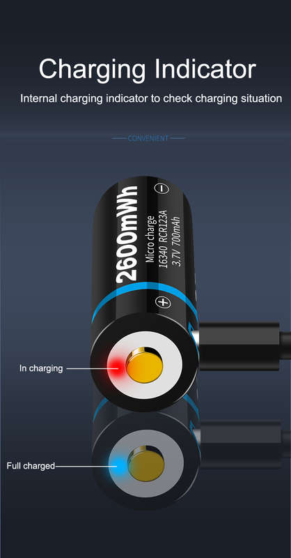 Beston CR123A 3.7v 700mAh 2600mWh Li Ion Micro USB Rechargeable Batteries x 2