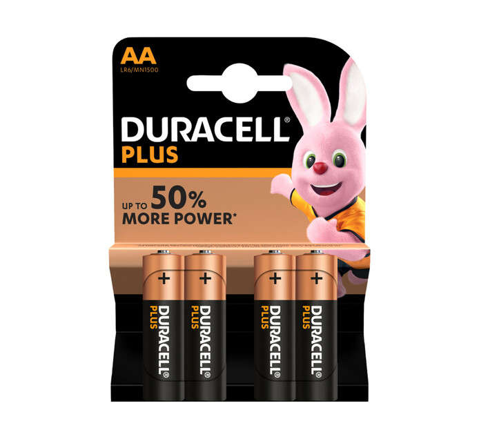 Duracell MN1500 Plus Power Alkaline AA Size Batteries (Pack of 4)
