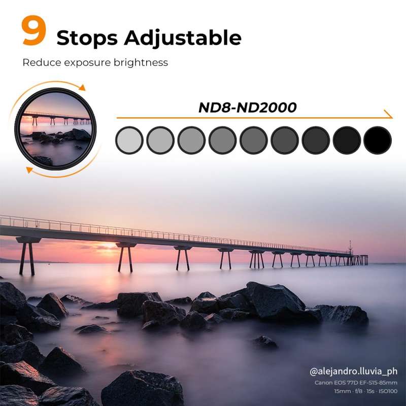 K&F Concept 49mm ND8-ND2000 (3-11stop) Variable ND Filter
