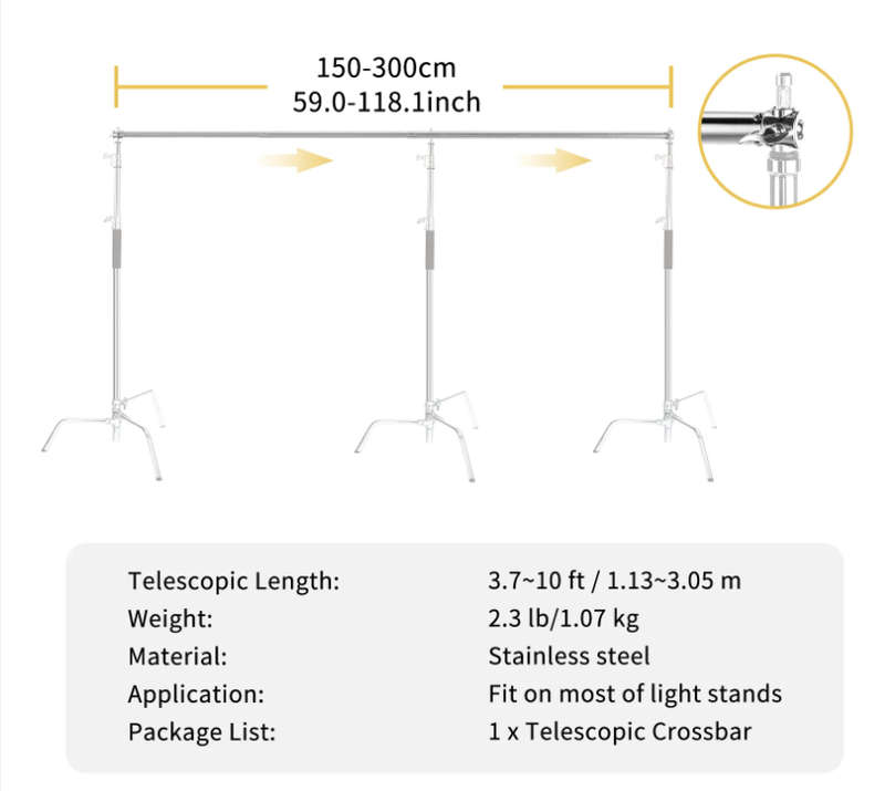 Selens Telescopic C-Stand Backdrop Crossbar (1.2-3m)