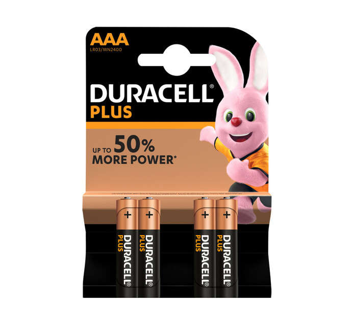 Duracell MN2400 Plus Power Alkaline AAA Size Batteries (Pack of 4)