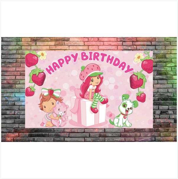 Strawberry Shortcake Birthday Banner Kids Party Decor - PVC Birthday Banner