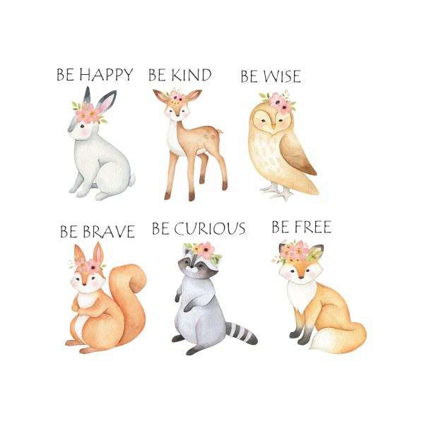 Forest Baby Animals With Quotes Wall Decal - Set of 6 Wall Vinyl Stickers