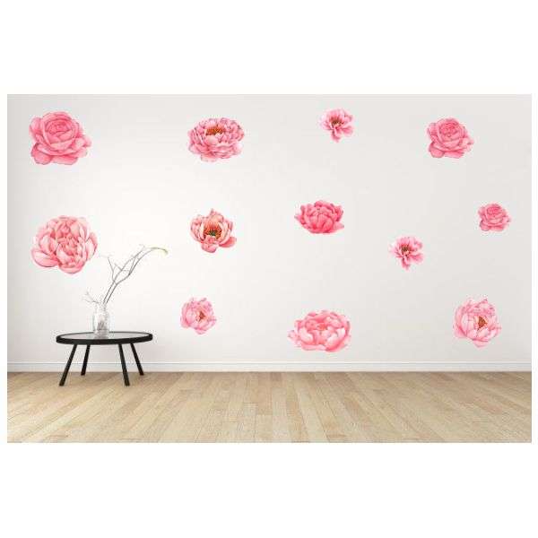 Peony Wall Vinyl Stickers - Pack of 12 Individual Peony Flower Decals