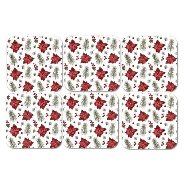 Christmas Poinsettia Flower Coaster Set - Set of 6 Coasters