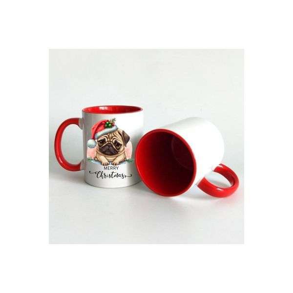 Adorable Pug "Merry Christmas" Coffee Mug - Two Tone Red and White