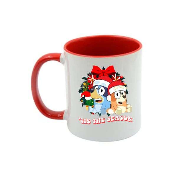 Bluey Christmas Tis the Season Two-Tone Coffee Mug - Red and White