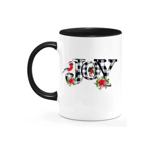 Christmas JOY Black and White Check Font Design Coffee Mug
