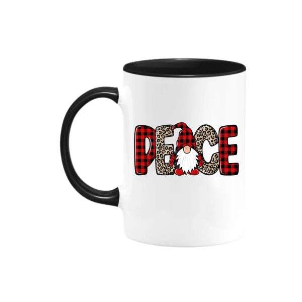 Christmas PEACE Black and White Check Font Design Coffee Mug