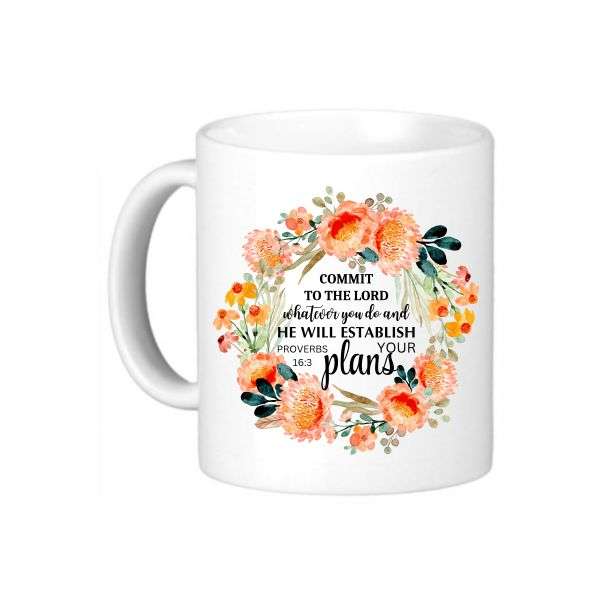 Proverbs 16.3 Coffee Mug - Floral Design