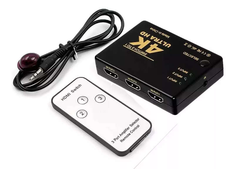 Variable 4k UltraHD 3x1 (3 input ports) HDMI Switch with built-in Equalizer & IR Remote Control