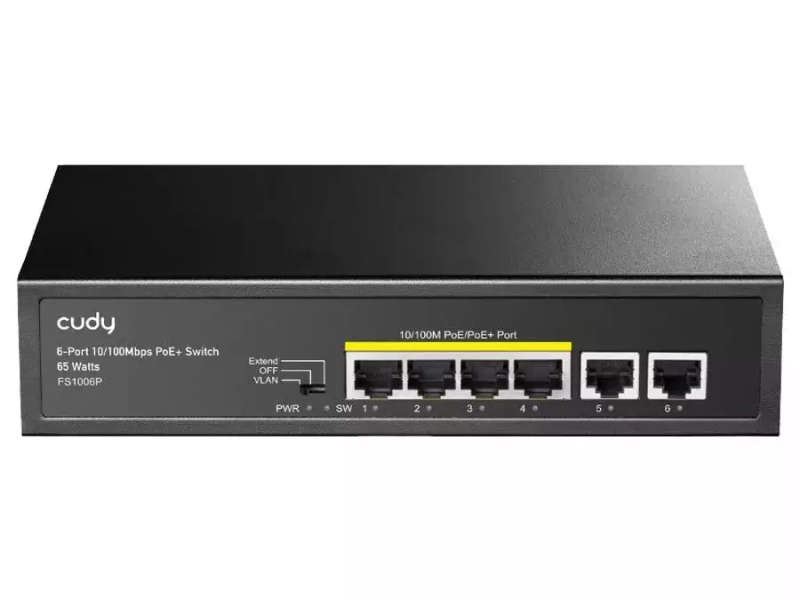 65 Watt 6 Port 10/100Mbps POE Network Switch | 4 Port PoE Ports + 2x 10/100Mbps Uplinks | Cudy
