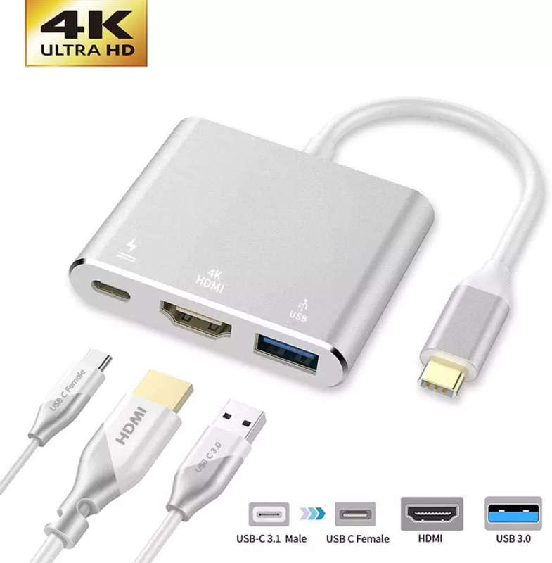 4k Ultra HD Male USB 3.1 Type C to HDMI Female Adapter + Type C + USB 3.0 | Port Replicator