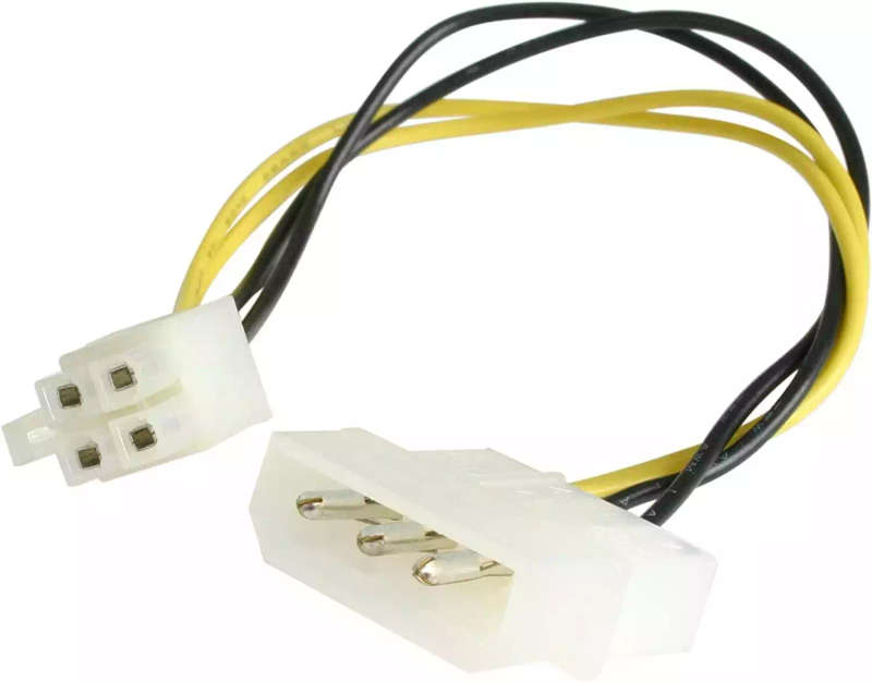Male Molex to 4-pin Adapter Power Cable (Used on older power supplies to newer Motherboards)