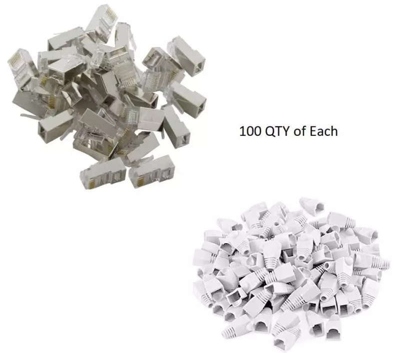 100 Pack RJ45 Shielded Connectors for CAT5e / CAT6 Network Cable incl 100 Boots
