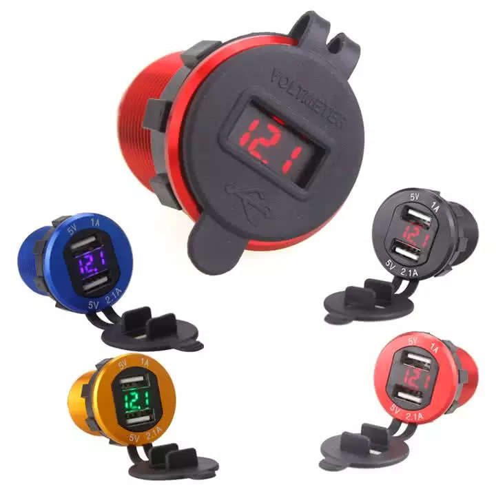 12 Volt to 5 Volt Car / Boat Lighter Socket with LED Volt Meter - Dual USB Charger Socket
