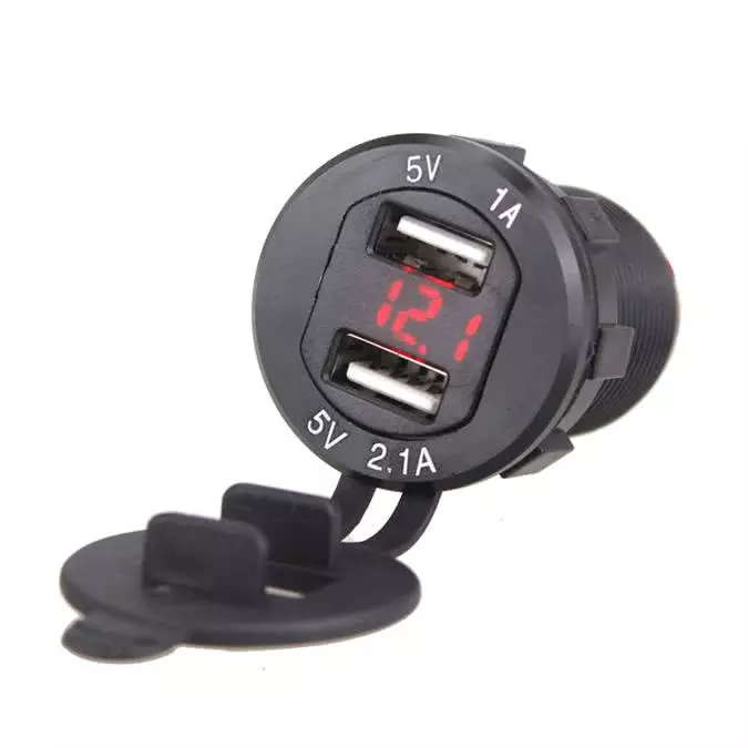 12 Volt to 5 Volt Car / Boat Lighter Socket with LED Volt Meter - Dual USB Charger Socket