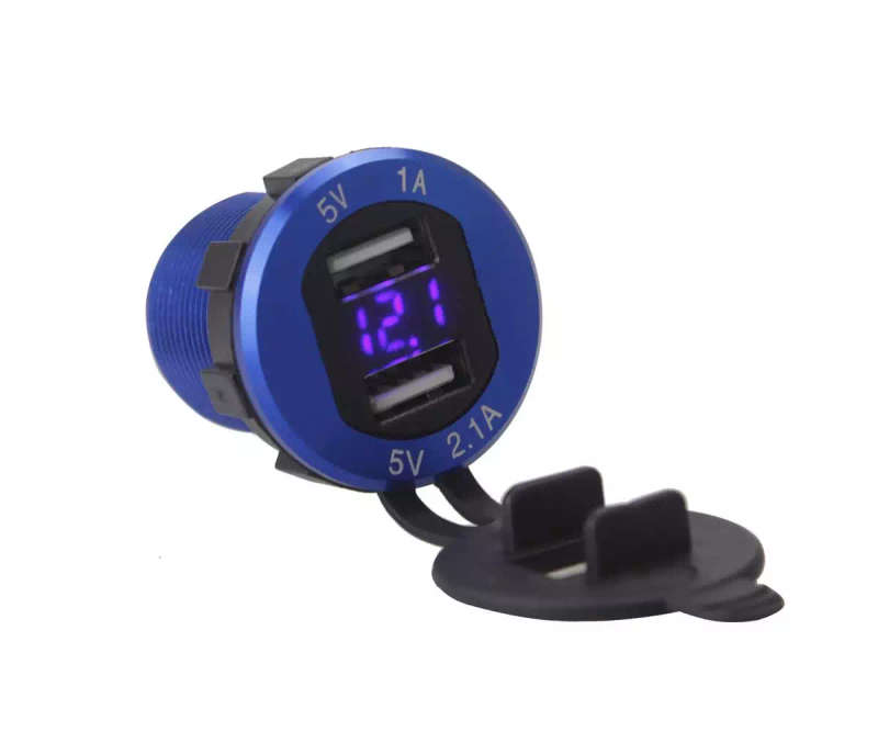 12 Volt to 5 Volt Car / Boat Lighter Socket with LED Volt Meter - Dual USB Charger Socket