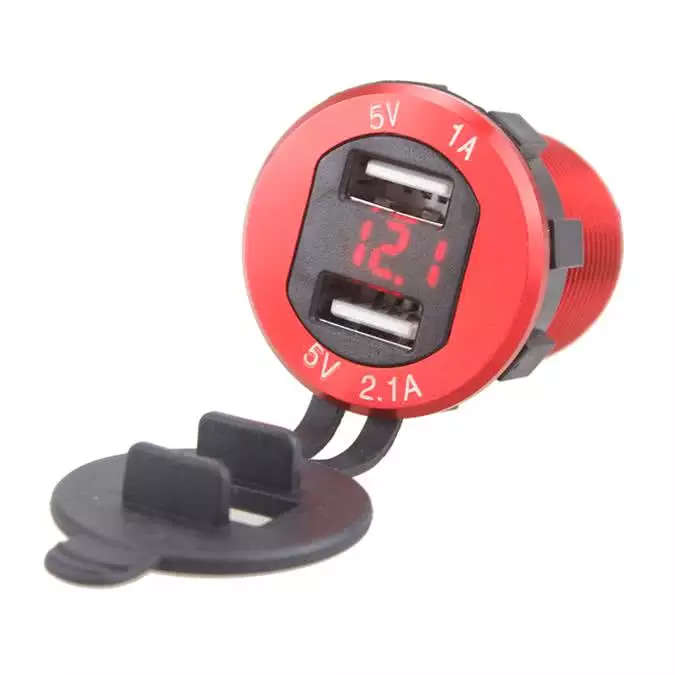 12 Volt to 5 Volt Car / Boat Lighter Socket with LED Volt Meter - Dual USB Charger Socket