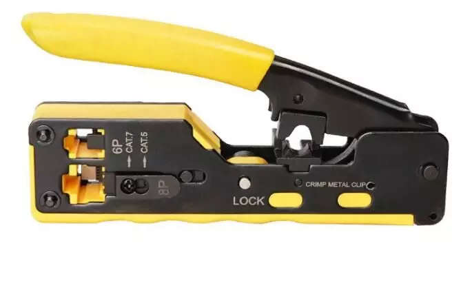 RJ11 & RJ45 eZ Crimping Tool for CAT6/CAT7 Network Connectors with Cable Passthrough