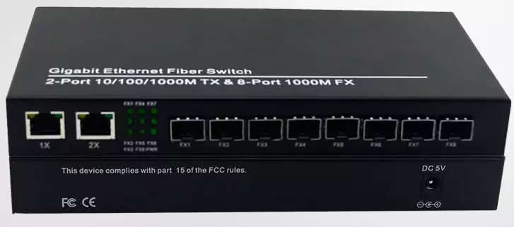 10 Port SFP Gigabit Fiber Media Converter with 8xSFP 1.25Gbps Ports &amp; 2 x Gigabit RJ45 Networ...