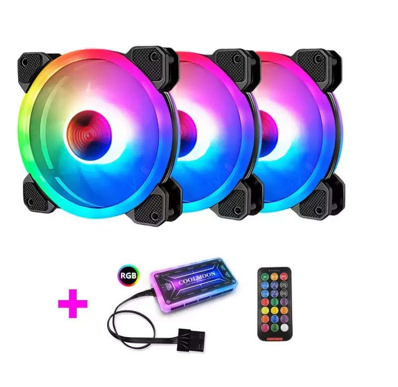 120mm PC LED Fan Kit (3 Fans) with Controller and Remote | RGB Computer Case Cooling Fan Kit | Co...