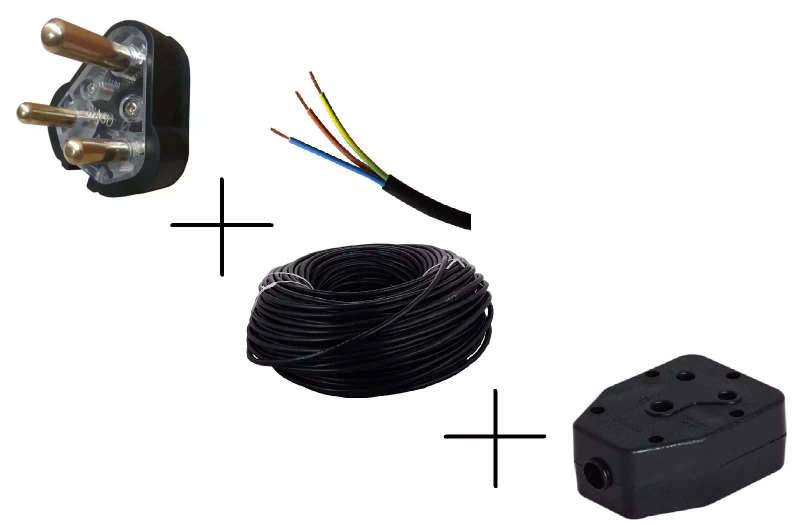 220 Volt Power Extension Lead Combo | 3-Pin Plug + Janus Plug + Variable Length Power Cable | Black