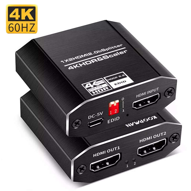 1x2 HDMI v2.0b Splitter & Scaler with HDR | 4k Ultra HD 60hz | FullHD 165Hz & EDID Support