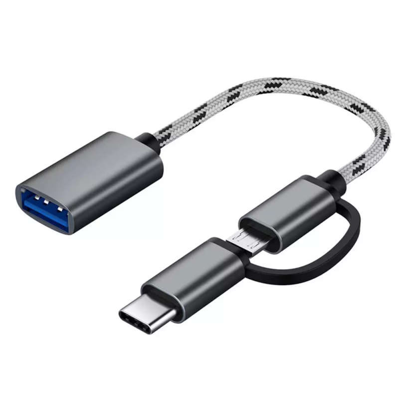 2-in-1 Micro USB or USB Type C OTG Cable (Micro/USB C to USB Female cable)