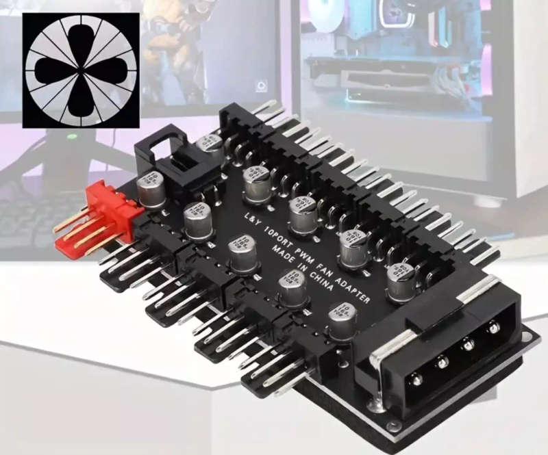 SATA to 10 Port 3 pin or 4 pin PC Fan Splitter Adapter