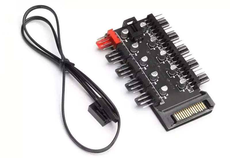 SATA to 10 Port 3 pin or 4 pin PC Fan Splitter Adapter