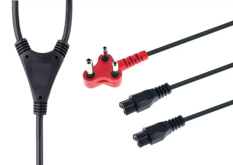 1.8 Meter 3-Pin Dedicated Red Plug to Dual (2x) Clover Split Power Cable | Dual Laptop Power Cable