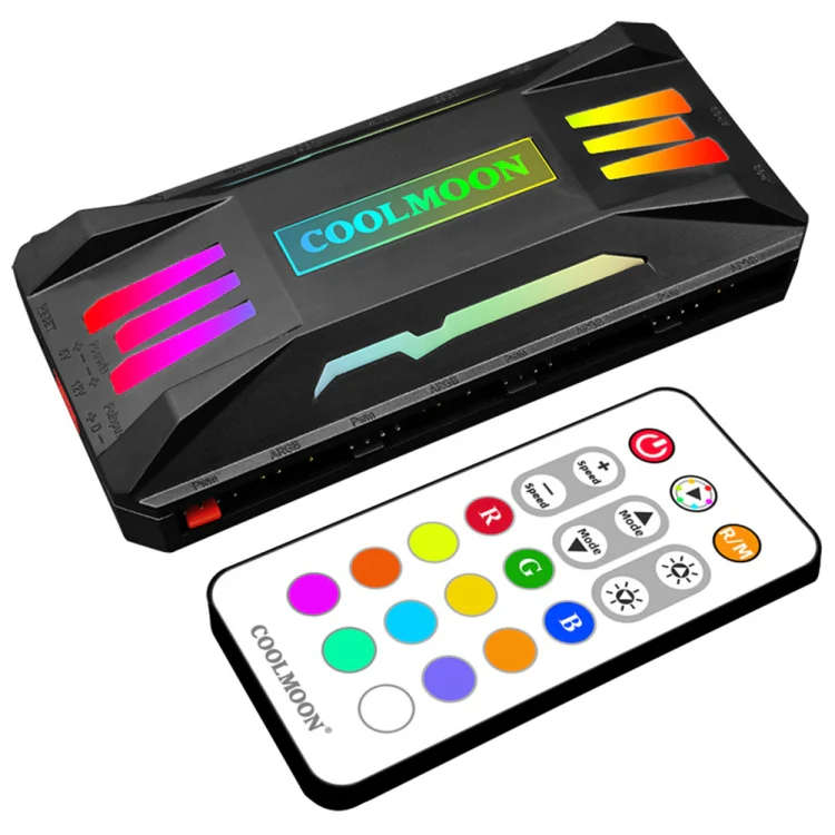 10 Port PC LED Lights ARGB Controller + 8 Port PWN 4pin PC Case Fans Controller with Remote Control
