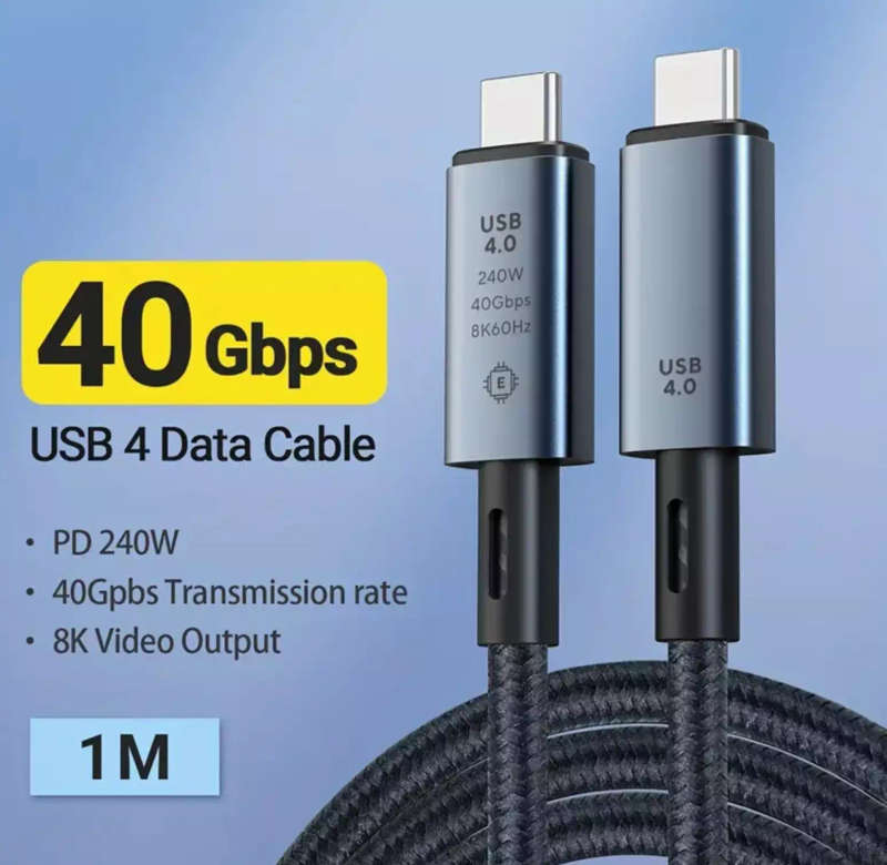 1 Meter USB 4 Cable 40Gbps Cable | PD 240 Watt Max Power Thunderbolt 5 Spec | 8K Display Output