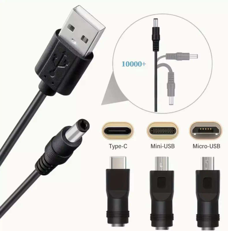 1 Meter 11-in-1 USB to DC Adapter Set and USB to DC Cable