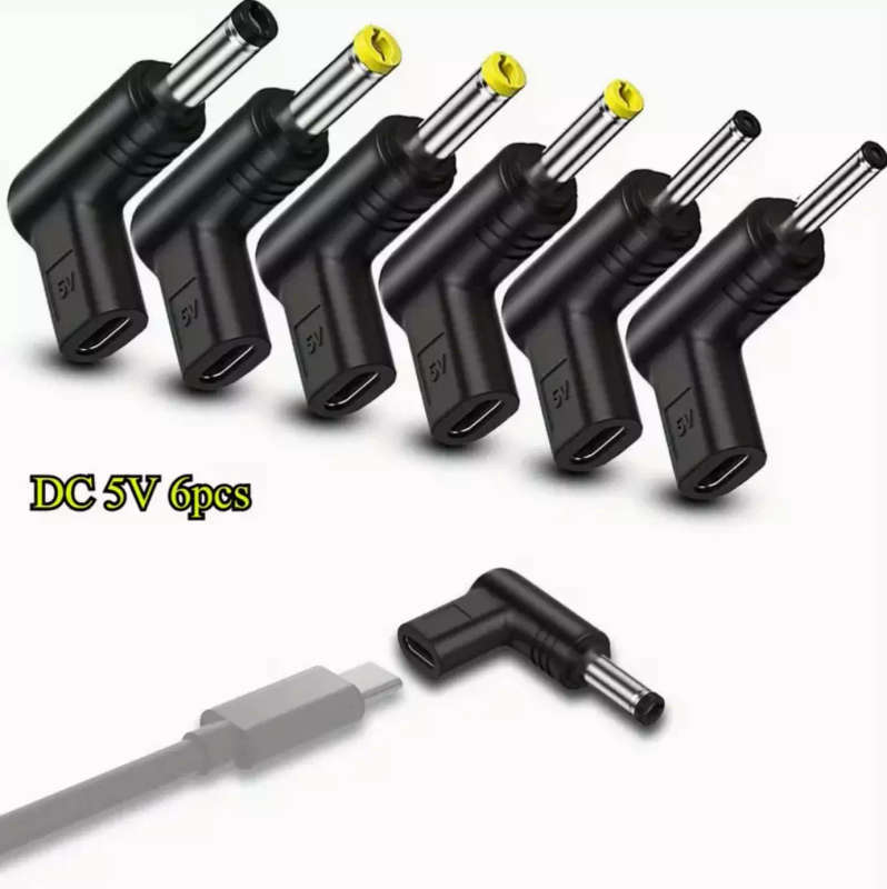6-Pack USB C to DC Adapter Pack | 90 Degree Angle | 5 Volt USB Type C Compatible