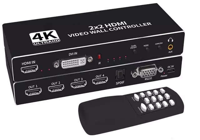 4 Port 4K UltraHD HDMI Video Splicer Processor | Video Wall Controller spreads image to up to 4 d...
