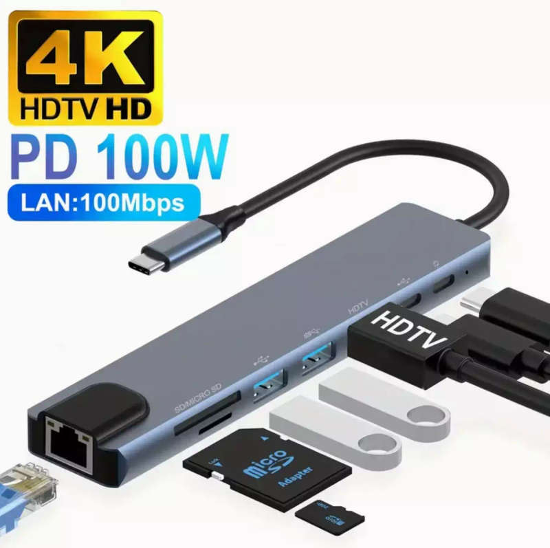 4K UltraHD 8 in 1 USB Type C Port Replicator | USB Docking Station | HDMI Video Output | Network ...