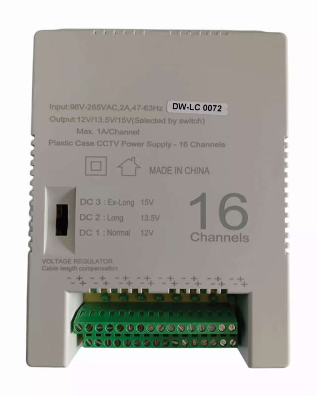 200 Watt Wall Mount CCTV Cameras Power Supply with Cable Length Voltage Compensation | 12 Volt / ...