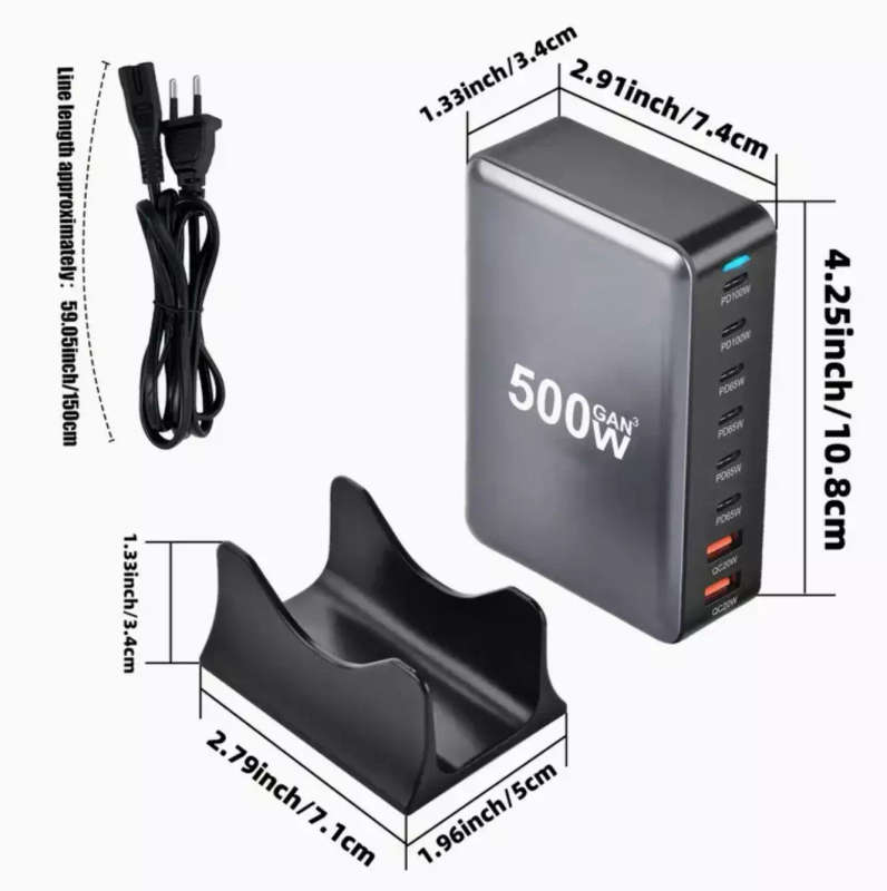 8-Port Gallium Nitride Smartphone Supercharger | Multi-Port USB C + USB GaN Charger | incl 2 x US...