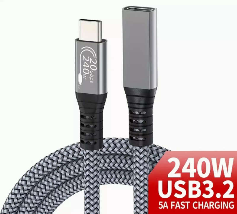 2 Meter USB C 3.2 Gen 2 SuperSpeed Extension Cable | 20Gbps up to 240 Watt Power Male to Female