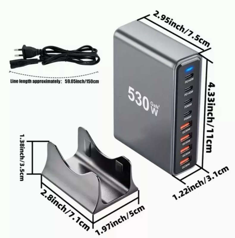 8-Port Gallium Nitride Smartphone Supercharger | Multi-Port USB C + USB GaN Charger | incl 2 x US...