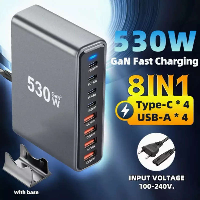 8-Port Gallium Nitride Smartphone Supercharger | Multi-Port USB C + USB GaN Charger | incl 2 x US...