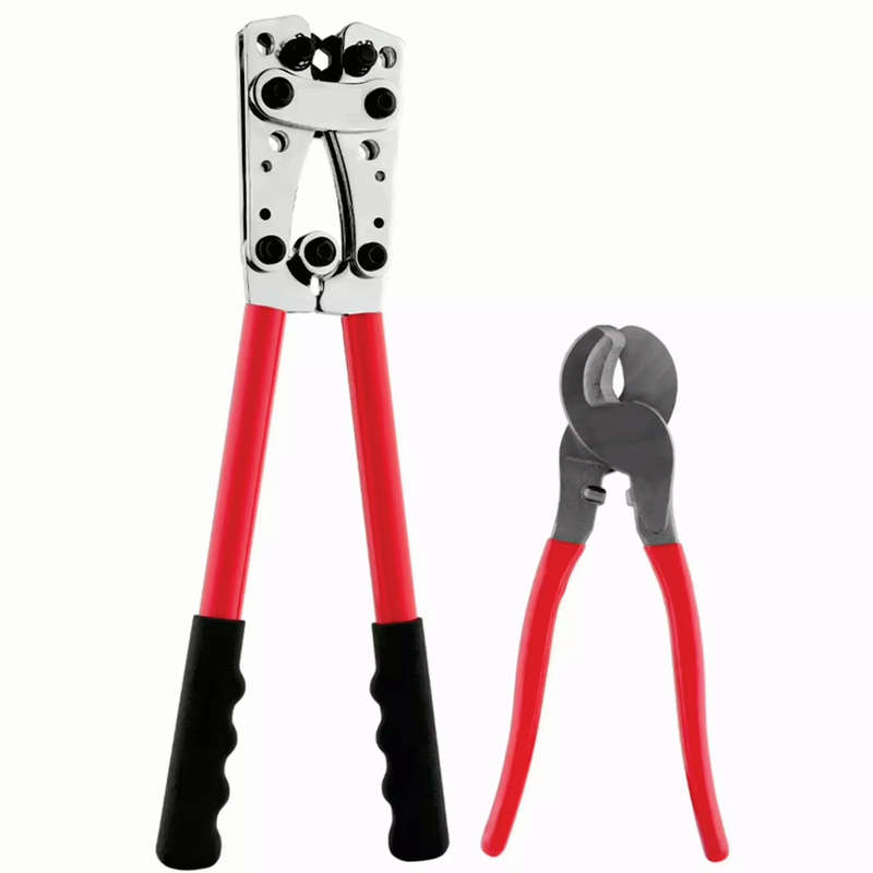 Dual Set | Industrial Large Crimping Tool for Battery Cables 0 to 10 AWG & up to 0 AWG Wire Cutter